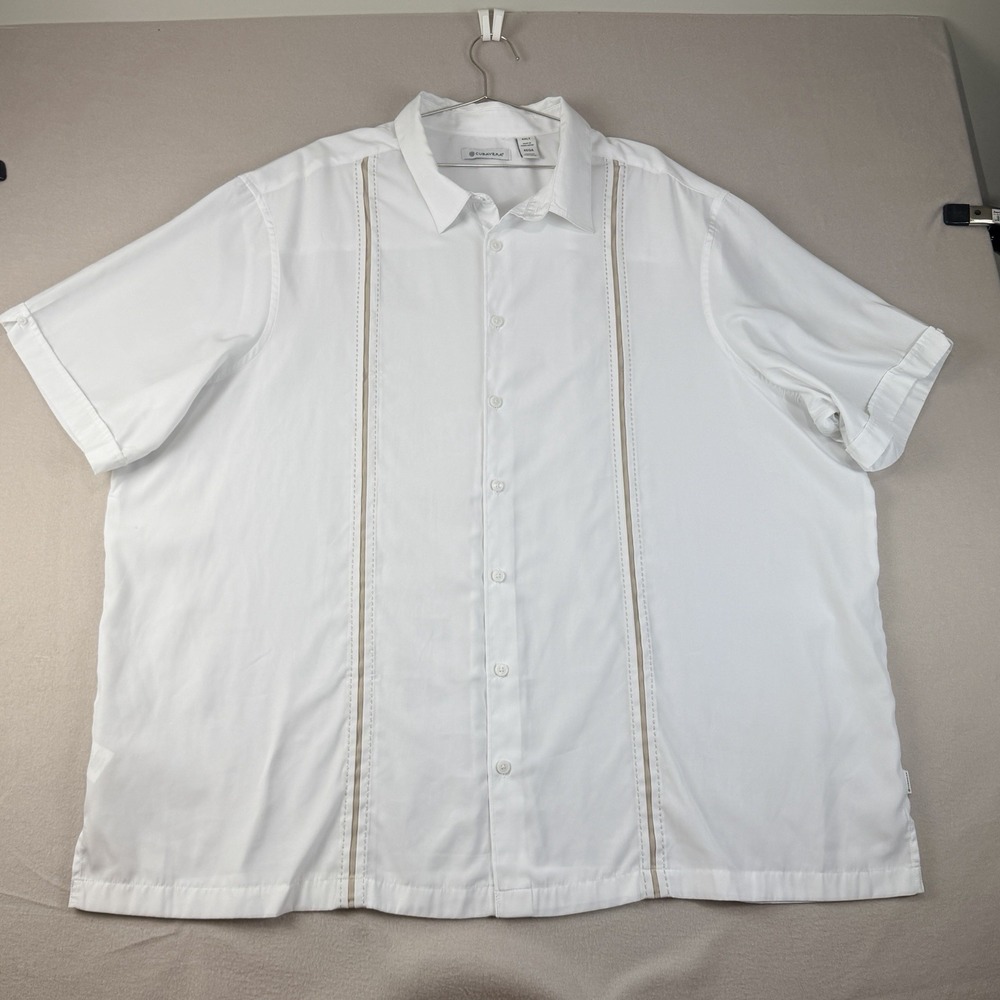 Cubavera Mens 4XLT White Short Sleeve Button Down Shirt Tan Panel 4EGA Tall